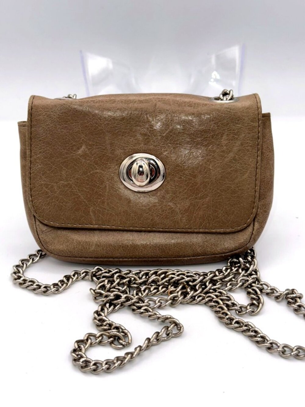 Hobo Mini Leather Crossbody Bag Taupe Chain Strap Small Purse